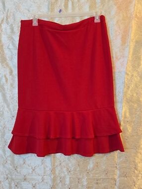 Faith and Joy Red Tiered Ruffle Midi Skirt